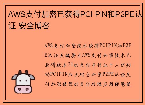 AWS支付加密已获得PCI PIN和P2PE认证 安全博客